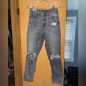 Grey American Eagle Ripped Mom Jeans
